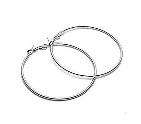 SKN Jewellery Silver Polish Round Alloy Hoop Ear Bali Earrings for Women (Silver,4cm)