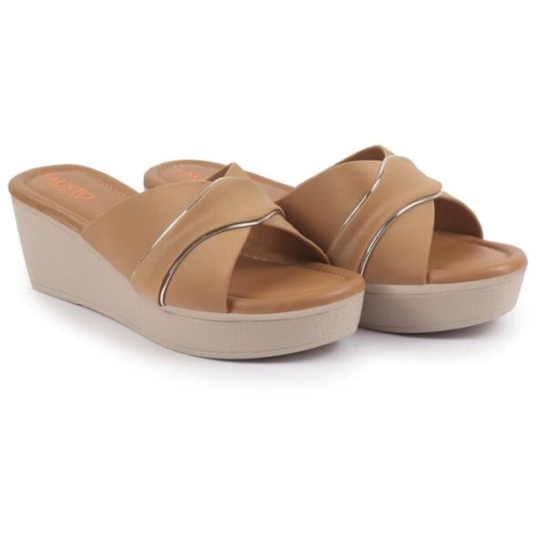 FAUSTO Women's Silver Lining Open Toe Cross Strap Wedge Slip On Sandal With Cushioned Footbed|Sandal For Party|Festive|Wedding - Image 5