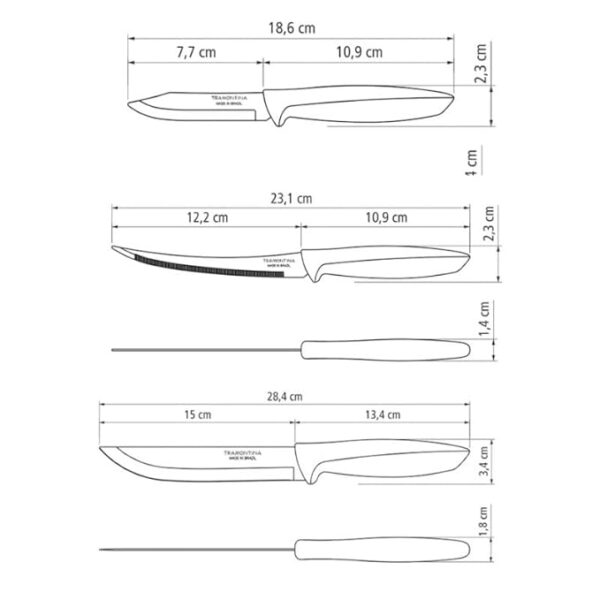Tramontina Plenus Knife Set with Wooden Block - Chef, Kitchen, Veg, Bread, Tomato Knife| Polypropylene Handle| Dishwasher Safe | Made in Brazil - Image 5