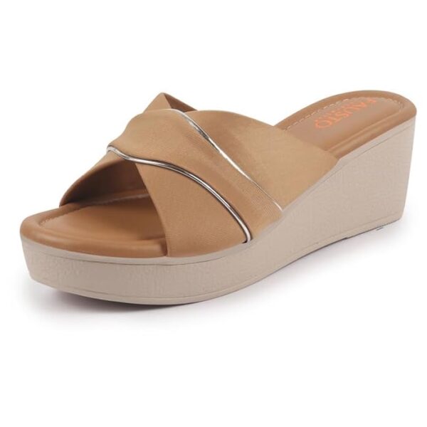 FAUSTO Women's Silver Lining Open Toe Cross Strap Wedge Slip On Sandal With Cushioned Footbed|Sandal For Party|Festive|Wedding - Image 2
