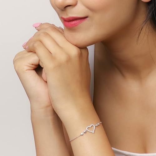 Ornate Jewels 925 Silver Round AAA Grade American Diamond Solitaire Love Heart Shape Adjustable Bracelet Gifts for Women and Girls - Image 4