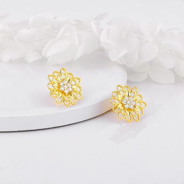 GIVA 925 Silver Anushka Sharma Golden Blooming Flower Stud Earrings | Gifts for Girlfriend, Gifts for Women and Girls | With Certificate of Authenticity and 925 Stamp | 6 Month Warranty - Image 3