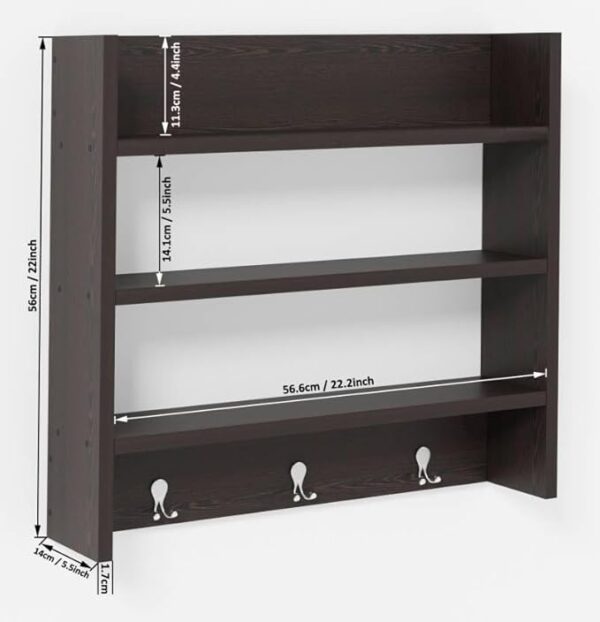 OXMIC Wooden Wall Kitchen Rack Wall Mounted Racks, Organizer, Shelf for Kitchen Storage Boxes Wooden Wall Shelf (Brown) - Image 4