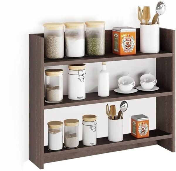 OXMIC Wooden Wall Kitchen Rack Wall Mounted Racks, Organizer, Shelf for Kitchen Storage Boxes Wooden Wall Shelf (Brown) - Image 3