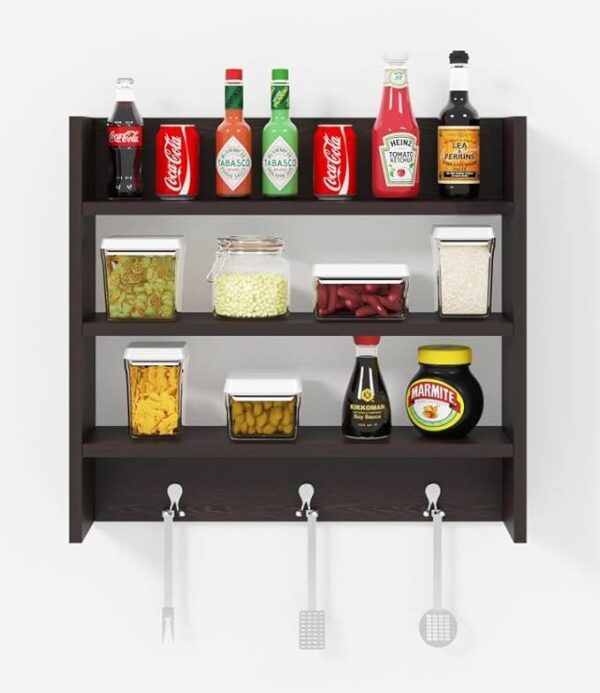 OXMIC Wooden Wall Kitchen Rack Wall Mounted Racks, Organizer, Shelf for Kitchen Storage Boxes Wooden Wall Shelf (Brown) - Image 6