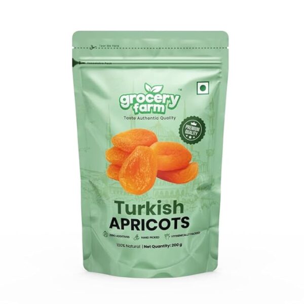 Grocery Farm's Turkish Apricots 200gm | Juicy and Delicious Apricots| Naturally Sourced | Rich in Vitamins | Premium Khumani | No Added Preservatives