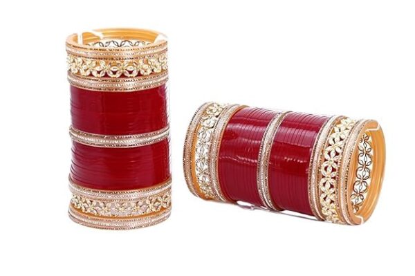 VKAT Women's Designer Bridal Dulhan Maroon Punjabi Chuda Bangle Set for Ladies - Image 2