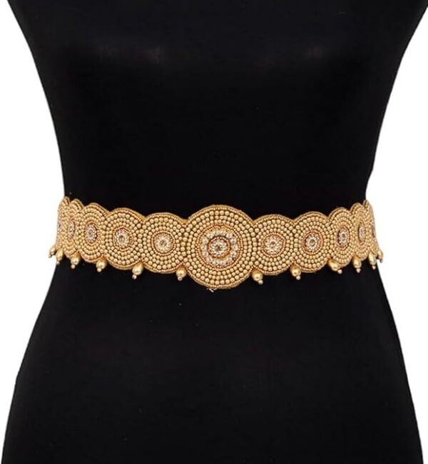 Vama Fashions Traditional Golden Maggam work stretchable Cloth Kamar Belt kamarband Waist Belly Chain for women - Image 4