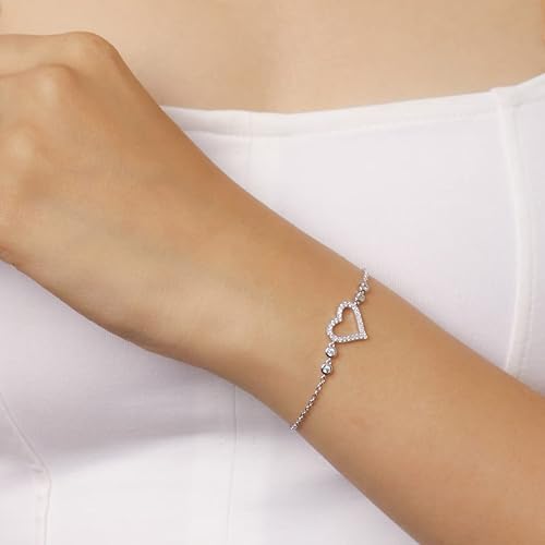Ornate Jewels 925 Silver Round AAA Grade American Diamond Solitaire Love Heart Shape Adjustable Bracelet Gifts for Women and Girls - Image 3