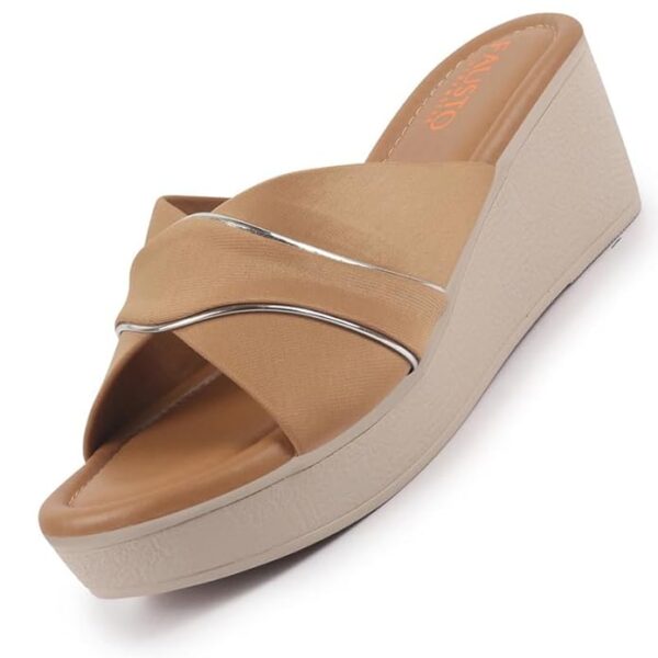 FAUSTO Women's Silver Lining Open Toe Cross Strap Wedge Slip On Sandal With Cushioned Footbed|Sandal For Party|Festive|Wedding - Image 3