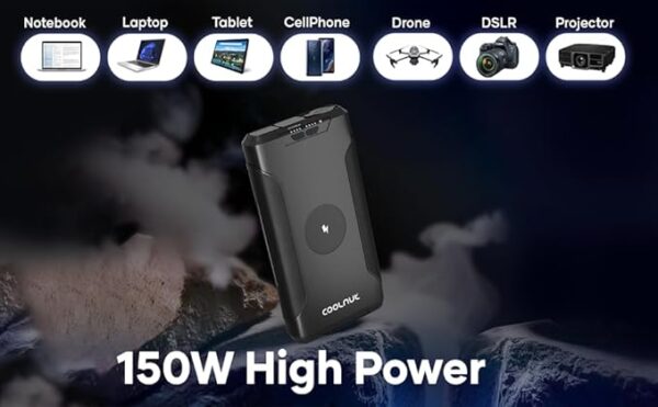 Coolnut Compact Solar Power Station, Power Bank 60000 mAh, 150Watt- 222Wh Capacity & 5 Years Warranty for All Electronic Gadgets & Appliances- Black - Image 3