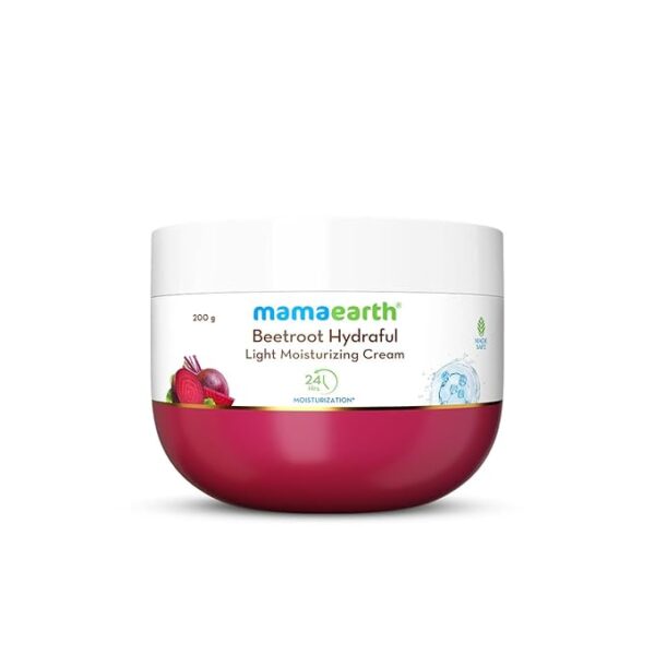 Mamaearth Beetroot Hydraful Light Moisturizing Cream With Beetroot & Hyaluronic Acid|For Hydrated Pink Glow|For Face, Hand & Body|24H Moisturization|Quick Absorbing|Non-Greasy|Soft Moisturizer|200 G