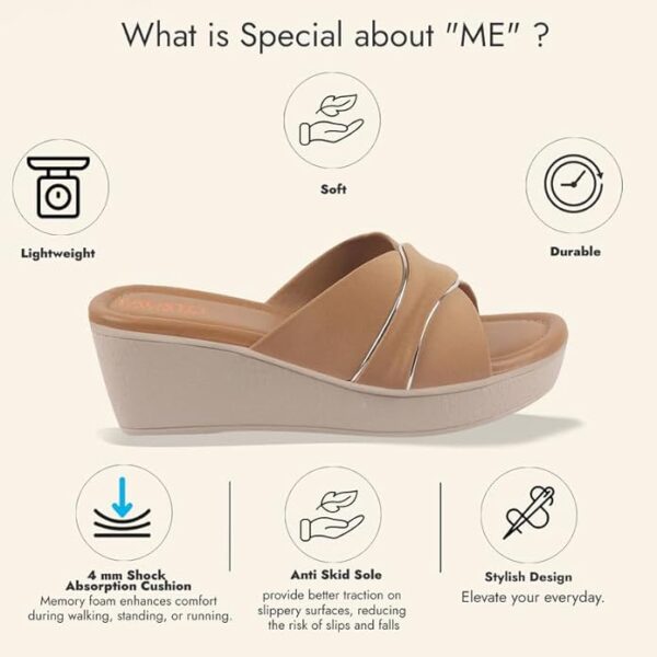 FAUSTO Women's Silver Lining Open Toe Cross Strap Wedge Slip On Sandal With Cushioned Footbed|Sandal For Party|Festive|Wedding - Image 4