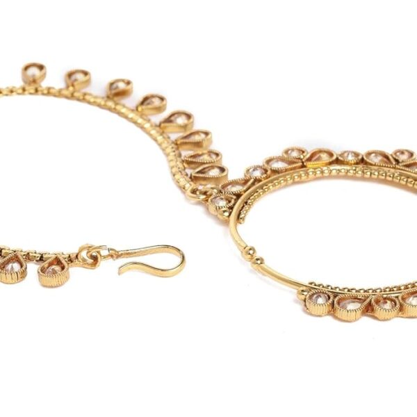 Traditional Ethnic Gold-Plated Copper Nose Ring with Chain & American Diamond for Women | Bridal Jewelry | Perfect Gifting for Karwa Chauth & Weddings - Image 3