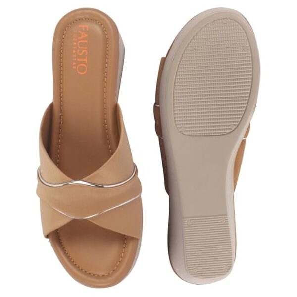 FAUSTO Women's Silver Lining Open Toe Cross Strap Wedge Slip On Sandal With Cushioned Footbed|Sandal For Party|Festive|Wedding - Image 6