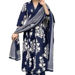 Nermosa Women Printed A-Line Kurta Pant With Dupatta