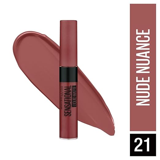 Maybelline New York Lipstick, Matte Finish, Non-Sticky and Non-Drying, Sensational Liquid Matte, 21 Nude Nuance, 7ml - Image 2
