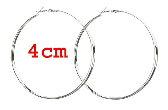 SKN Jewellery Silver Polish Round Alloy Hoop Ear Bali Earrings for Women (Silver,4cm) - Image 2