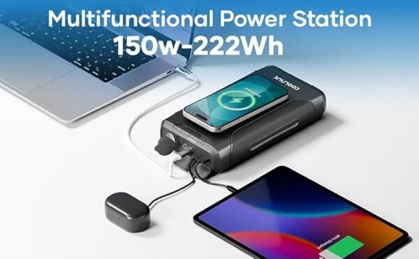 Coolnut Compact Solar Power Station, Power Bank 60000 mAh, 150Watt- 222Wh Capacity & 5 Years Warranty for All Electronic Gadgets & Appliances- Black - Image 2