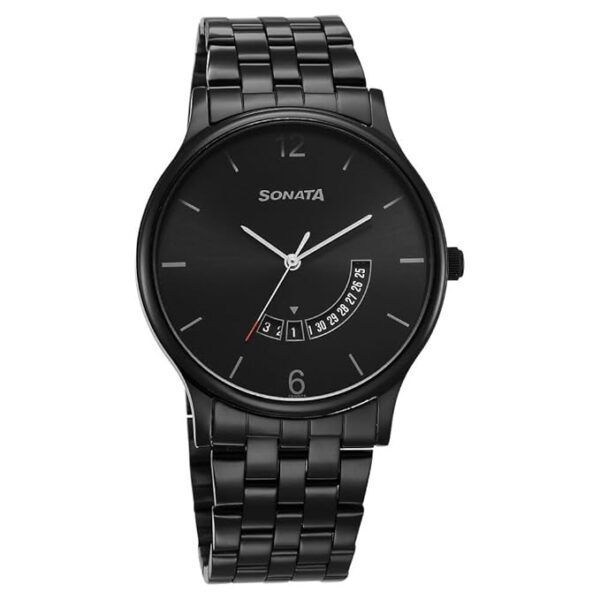 Sonata Quartz Analog with Date Black Dial Watch for Men-NS77105NM01/NT77105NM01