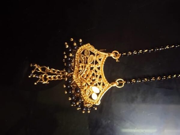 LUXENEXT Temple South Indian Mangalsutra For Women Girls Ladies Wife Traditional 1 One Gram Gold Stylish Maharashtrian Long Chain Wati Mangal sutra Pendant Tanmaniya Black golden Nallapusalu Chains - Image 3