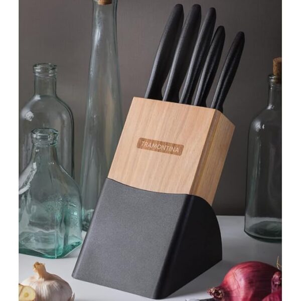 Tramontina Plenus Knife Set with Wooden Block - Chef, Kitchen, Veg, Bread, Tomato Knife| Polypropylene Handle| Dishwasher Safe | Made in Brazil - Image 4