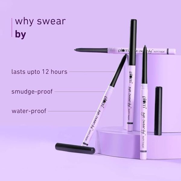 Plum Eye-Swear-By Kohl Kajal Combo | Set of 2 | Deep Black | Creamy Smooth | Smudge-Proof | Waterproof | Retractable Pencil | Vegan & Cruelty-Free - Image 4