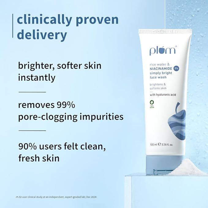 Plum Simply Bright 2% Niacinamide Face Wash with Rice Water | Brightens, Softens & Smoothens Skin | for Oily, Acne Prone, Dry, Normal, Sensitive Skin | Gentle & Non-Drying | for Men & Women | 100ml - Image 5