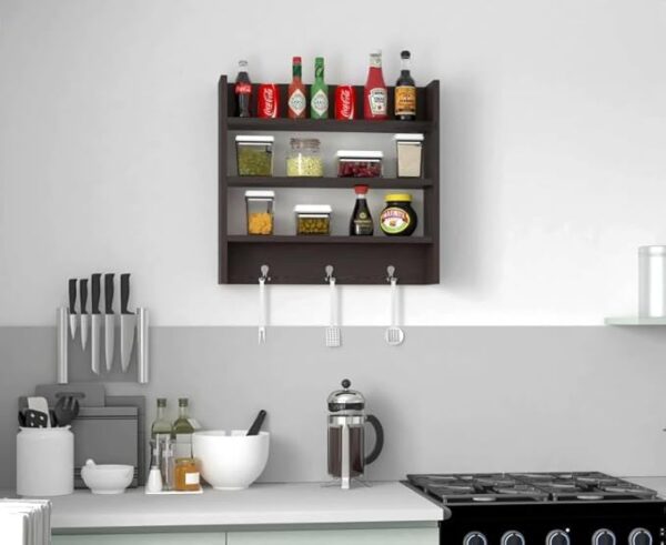 OXMIC Wooden Wall Kitchen Rack Wall Mounted Racks, Organizer, Shelf for Kitchen Storage Boxes Wooden Wall Shelf (Brown) - Image 2