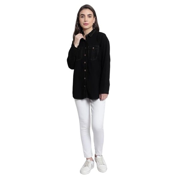 Women Casual Formal officewear Oversized Denim Cotton Long Shirt Tops Dress westrean Tops and Jeans Shirt use in Summer wear for Stylish and Vibrant Look That give You Some treandy Look - Image 4