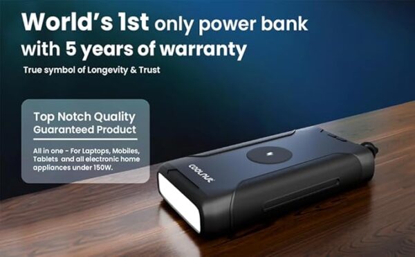 Coolnut Compact Solar Power Station, Power Bank 60000 mAh, 150Watt- 222Wh Capacity & 5 Years Warranty for All Electronic Gadgets & Appliances- Black - Image 5