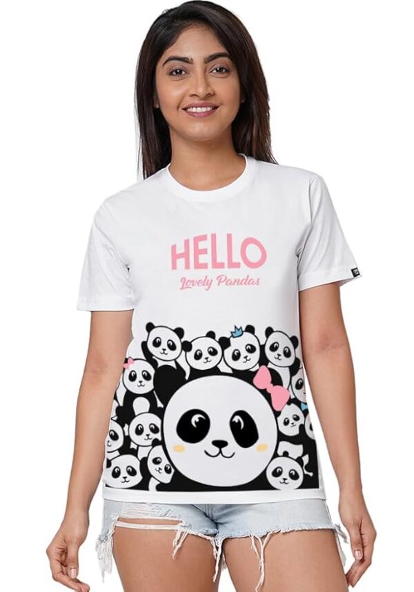 Wear Your Opinion Women's Premium Cotton Printed Unisex Fit T-Shirt (Design: Lovely Pandas)