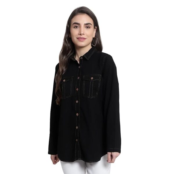 Women Casual Formal officewear Oversized Denim Cotton Long Shirt Tops Dress westrean Tops and Jeans Shirt use in Summer wear for Stylish and Vibrant Look That give You Some treandy Look