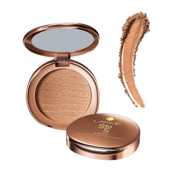 Lakme 9 to 5 Flawless Matte Complexion Compact Powder, Apricot, Absorbs Oil, Conceals & Gives Radiant Skin - All Day Matte Finish Face Makeup, 8 g