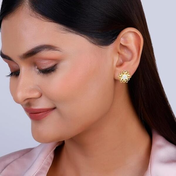 GIVA 925 Silver Anushka Sharma Golden Blooming Flower Stud Earrings | Gifts for Girlfriend, Gifts for Women and Girls | With Certificate of Authenticity and 925 Stamp | 6 Month Warranty - Image 2