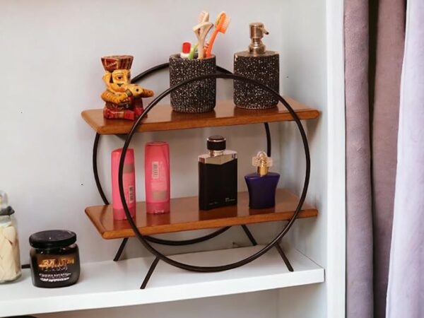 Vesta Homes Circular Home and Kitchen Organizer Rack/Storage Shelves/Spice Shelf/Wooden Organizer for Office, Bedroom | 40.5 x 16.5 x 37 cm | Mango Wood and Iron | Handcrafted in India - Image 5