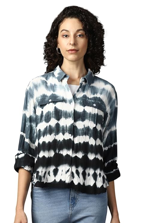 High Star Women Cotton Solid Boxy fit Spread Collar Full Sleeves Shirts