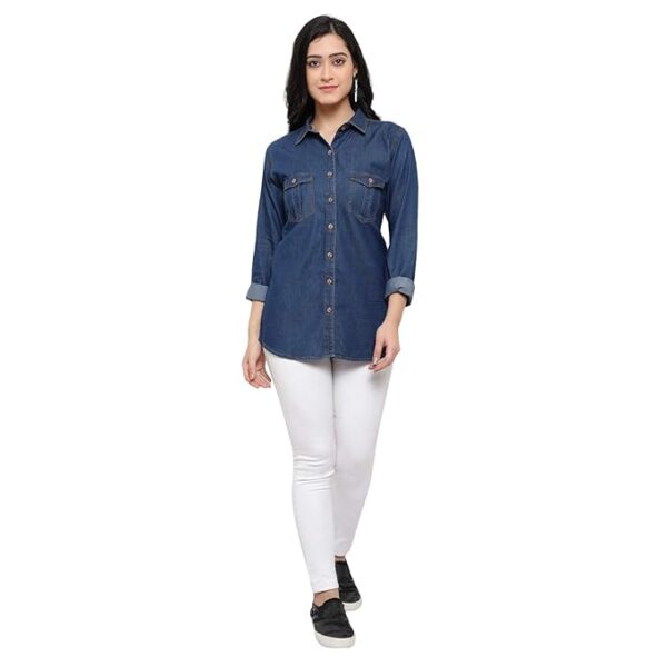Women Casual Formal officewear Oversized Denim Cotton Long Shirt Tops Dress westrean Tops and Jeans Shirt use in Summer wear for Stylish and Vibrant Look That give You Some treandy Look - Image 6