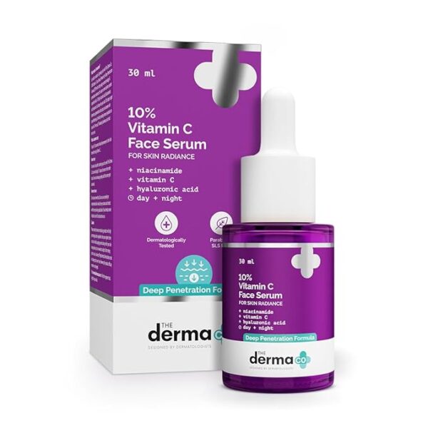 The Derma Co 10% Vitamin C Face Serum | With Vitamin C, 5% Niacinamide & Hyaluronic Acid | Fades Dark Spots | Reduces Pigmentation | Boosts Collagen | Brightens Skin | Suitable For All Skin Types | 30 ml