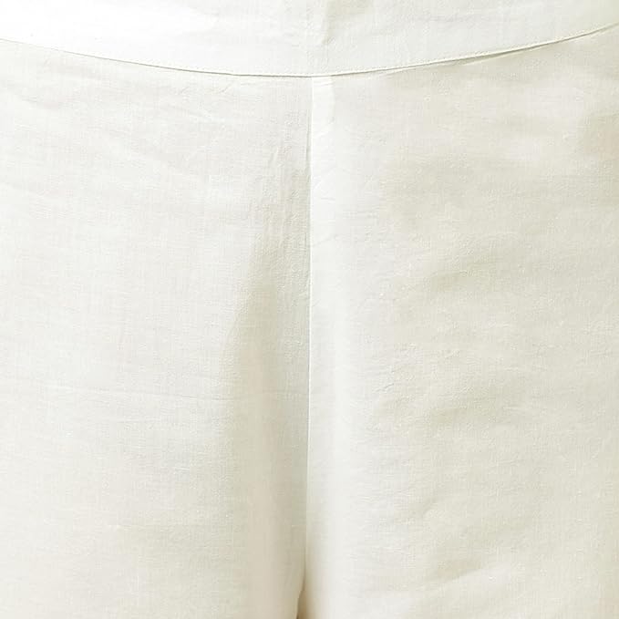 FIORRA Women's Off White Pure Cotton Flared Kurta with Palazzo and Dupatta - Image 6