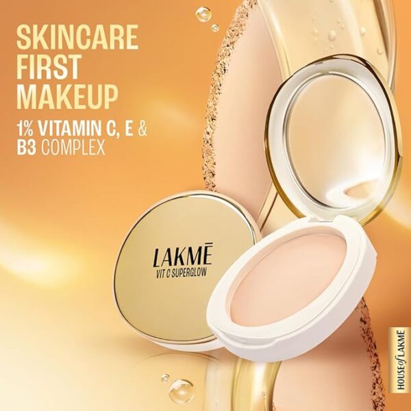LAKMÉ Makeup+Skincare Vitc Superglow Skin Perfecting Natural Compact For All Skin Types Sand16 8 Gram,Beige - Image 2