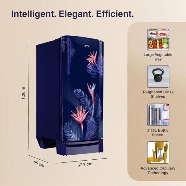 Godrej 234 L 3 Star 24 Advanced Capillary Technology Direct Cool Single Door Door Refrigerator With Base Drawer (RD EDGEPRO 240C TDF MN WN, Marine Wine) - Image 3