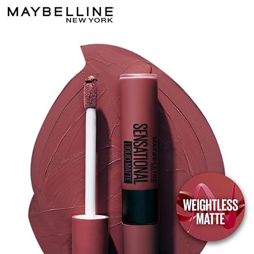 Maybelline New York Lipstick, Matte Finish, Non-Sticky and Non-Drying, Sensational Liquid Matte, 21 Nude Nuance, 7ml - Image 4