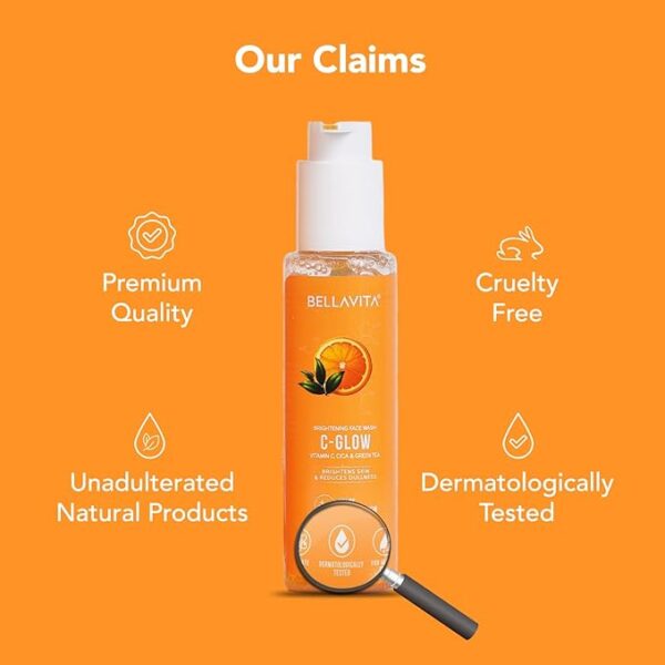 Bella Vita Organic Vitamin C-Glow Natural Face Wash with Honey, Aloe and Sandalwood, Oil Control, Acne Removal and Glowing Skin for Men and Women - 100 ml - Image 3