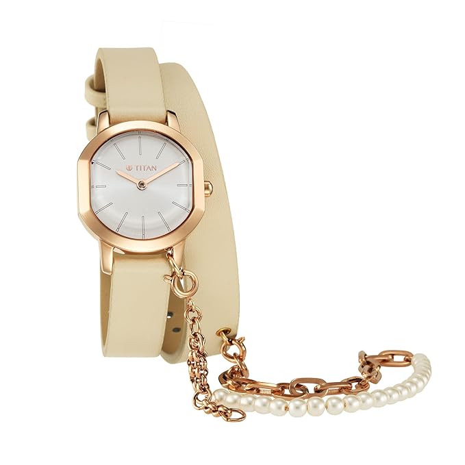 Titan Purple Unending Beauty Off White Dial Analog Leather Strap Watch for Women-NS95157WL01F - Image 5