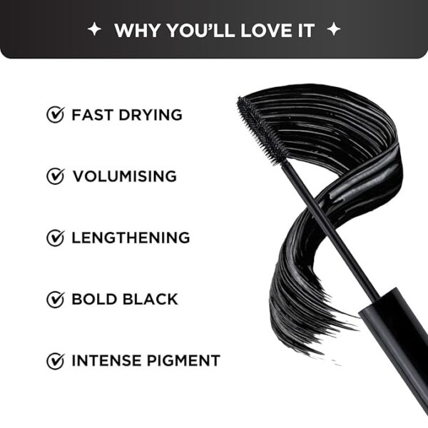 BELLAVITA Intense Drama Waterproof Mascara 8ml | Lengthening & Volumizing Mascara | Curl Lock Formula | Smudge-Proof | Waterproof | Jet Black - Image 3