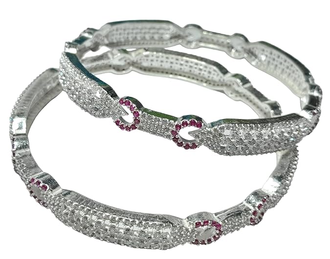 Real Silver AD Diamond Kada Bangles 2 Pc Bangle set for Women GIFT FOR HER