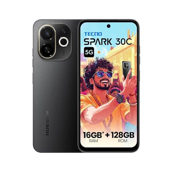 Tecno Spark 30C 5G (Midnight Shadow, 4GB+64GB) | D6300 5G Processor | 5000 mAh Battery | NFC, IR Remote | Dolby Atmos