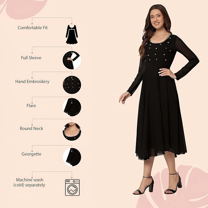 PH POSHAKHUB Women Georgette Hand Embroidery Round Neck and Front Yoke Anarkali Kurta - Round Neck Kurta - Image 4