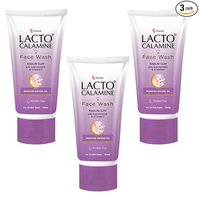 Lacto Calamine Face Wash For Oily Skin |100ml each- Pack of 3 | Kaolin Clay, Niacinamide & Vitamin E | Facewash Reduces Excess Oil, Controls Pimples, Blackheads & Whiteheads |Face wash For Women & Men